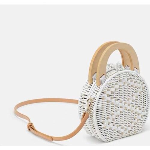 Semicircle Rattan Woven Bag New White Handmade Straw Woven bag Portable Beach tote bags handbags for women 2020 designer luxury