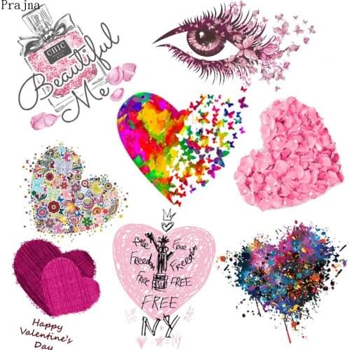 Prajna Love Heart Patch Stripe Iron On Transfer For Clothes Patch Iron On Thermal Heat Transfer Vinyl Stickers Applique Badge