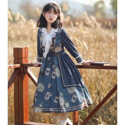Princess tea party sweet lolita dress vintage cute printing victorian dress kawaii girl gothic lolita op loli cos preppy style