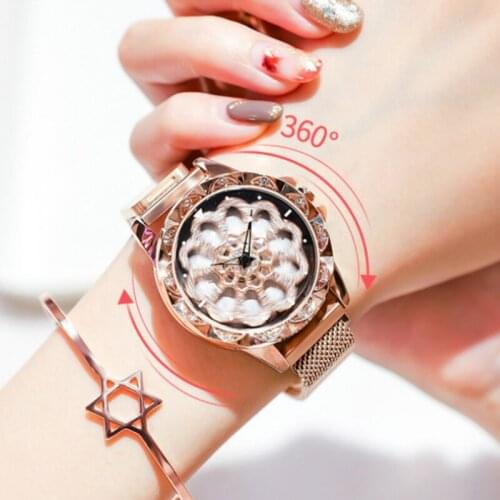 Luxury 360 degree rotation Women Watch magnet buckle Quartz Wristwatches Lucky clock Steel Ladies watch reloj mujer women watch