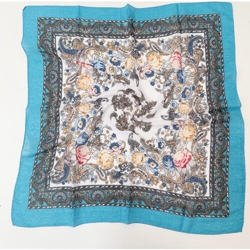 Russian Small Scarf Handkerchief 70x70CM Ethnic Floral Pattern Printed Women Neck Head Scarf Hijab Headband Style Ukraine Scarf