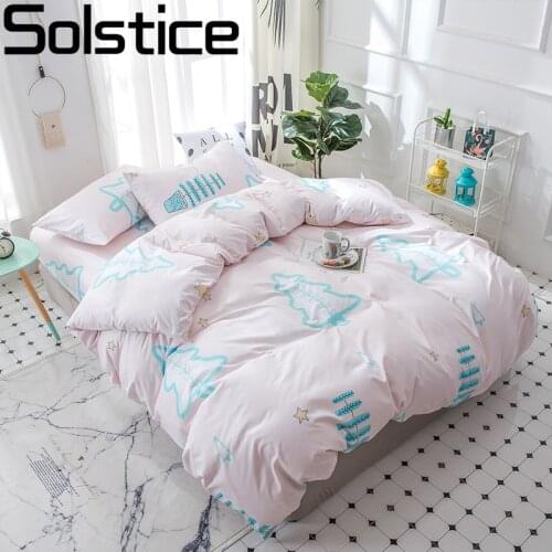 Solstice Home Textile Child Teen Girls Bedding Set Simple Pattern Duvet Cover Pillowslip Case Flat Sheet Queen Single Bedclothes