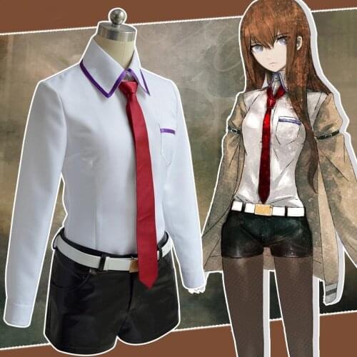 Steins Gate Cosplay Costume Japanese Anime Game Cosplay Kurisu Makise Uniforms Full Set Coat Shirt Tie Skirt