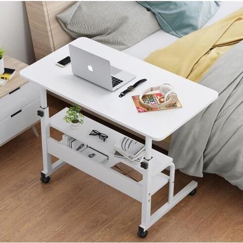 Wooden Laptop Table with Wheels Shelf Storage Height Adjustable Laptop Desk Computer Stand Desk for Sofa Bed Beside