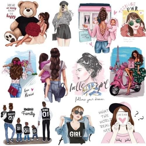 Diy Heat Transfer Patches Mom Girl Boy Printing Patches On Clothes Super Mom Dad Cute Stickers On T-Shirt Jackte Jeans Applique