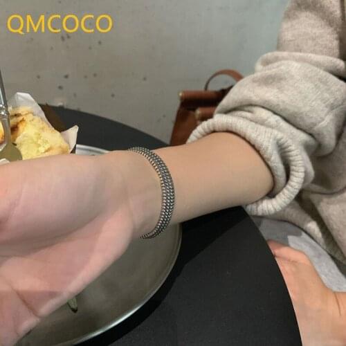 QMCOCO Vintage Handmade 925 Silver Bracelet INS Trendy Creative Round Bead Geometric Party Jewelry Accessories For Woman