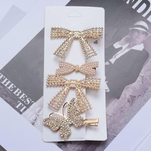 Fashion Faux Pearl Hair Clips Jewelry Women Scissors Comb Leaves Butterfly Shape Hairpins Girls Crystal Headwear Barrettes Femme