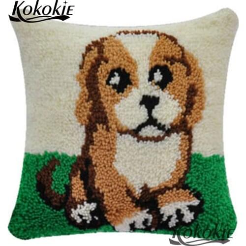Latch hook pillow cross stitch Unfinished cartoon dog cushion Crocheting Rug Yarn Embroider Needlework kits threads embroidery