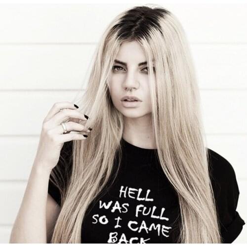 Hell Was Full So I Came Back Women Tshirt with Letters Gothic Harajuku Shirt Rock Girl Tee Tops Funny T Shirts Camisas Mujer