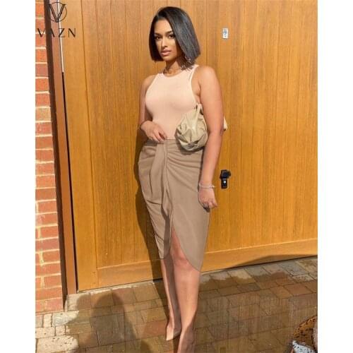 VAZN 2021 Early Autumn Style Solid Plus Size Asymmetrical Elegant Young Sexy Joker High Waist Women Pencil Midi Skirts