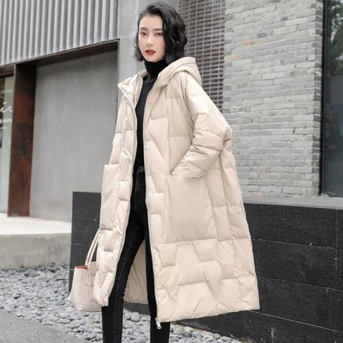 2021 New Winter Women Down Jacket Hooded Female Parka Long Black Loose 90% White duck down Coat Warm Womens Winter Snow Outwear