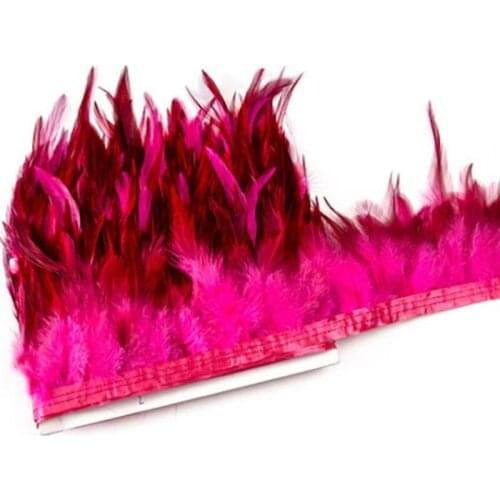 10m New Dyed Rooster chicken feather Fringe lace gradient feather trim 8-13cm two-color Party Dress Sewing Jewelry access YM06