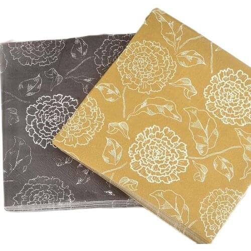 10pcs Black Golden Flower Leaf Printed Paper Napkin Decoupage Festive Party Tissue for Coffee Shop Home Birthday Decoration