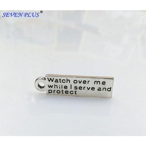 High Quality 10 Pieces/Lot 8mm*30mm Watch Over Me While I Serve And Protect Words Tags Letter Charms