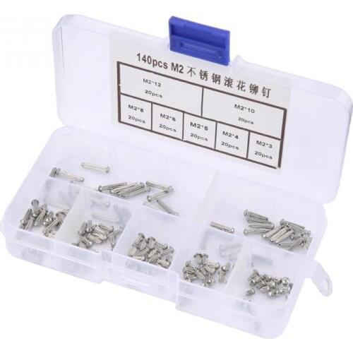 140Pcs M2 Stainless Steel rivets Round Head Knurled Shank Solid Rivets Assortment Kit Rivet for leather DIY Fasteners Hot Sale