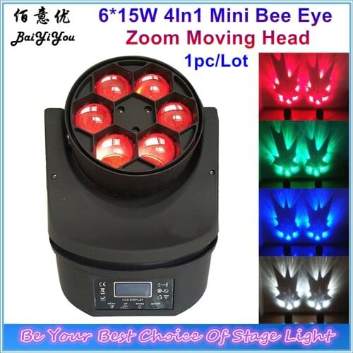 1x Rotating 6pcsx15W RGBW 4In1 Mini Bee Eye Led Moving Head Beam Light 6*15W LED Moving Head Hawk Eye Beam Wash DJ Stage Light