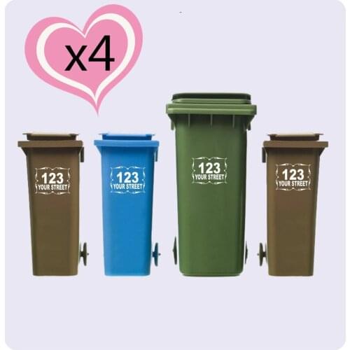 4 X White Wheelie Bin House Number Stickers Customized Personality Stickers 14cmx20cm