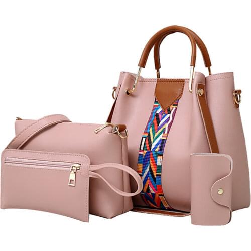 Handbags fashion bags for women 2021 new elegant 4Pcs Women Printing Retro Pattern Handbag Shoulder Bag+Card Package