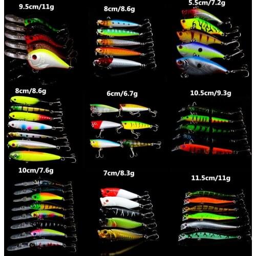 52pcs/Set Fishing Lures Mixed 9 Varisized Model Fishing Bait Artificial Make Quality Good Crankbait Wobbler Fishing Tackle pesca