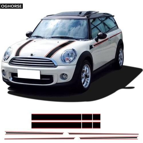 Car Styling Racing Stripes Hood Rear Bonnet Door Side Waistline Decal Stickers for Mini Cooper R55 R56 F54 F55 F56 Accessories