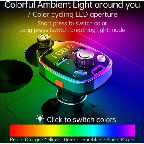 Colorful FM Transmitter Bluetooth Car FM modulator USB PD Charinging Call Answeing & Hanging Up FM Transmitters with Microphone