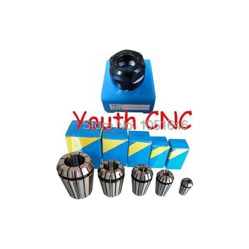 Free shipping, 5 pcs ER11 collets 3 mm, 3.175mm, 4mm, 6mm, 7mm + 1 pc ER 11 A Nut for CNC milling lathe tool and spindle motor