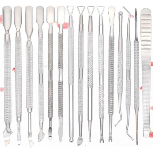 Dual-head Nail Cuticle Pusher Spoon Stainless Steel UV Gel Polish Removal Trimmer Dead Skin Grinding Rod Manicure Tool Dropship