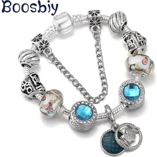 European Style Silver Plated Mom Pendant Charm Bracelet DIY Crystal Glass Beads Femme Bracelets For Mothers Day Jewelry Gift