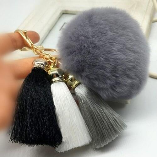 Hot sale CuteTassel Pompom Tassel Car Keychain Pendant Fur Ball Key chain Imitated Rabbit Fur Plush Fur Key Ring Holder a001