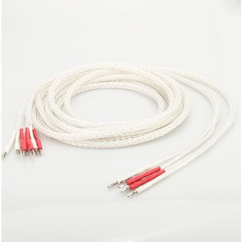 HI-End OCC Silver Plated 8AG Speaker Cable Biwire Loudspeaker Cable HIFI Banana Plug Audiophille Speaker Cable