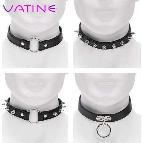 IKOKY Neck Ring Erotic SM Bondage Punk Style Spike Rivet Buckle Collar Sex Toys for Couples Fetish Slave Restraints Adjustable