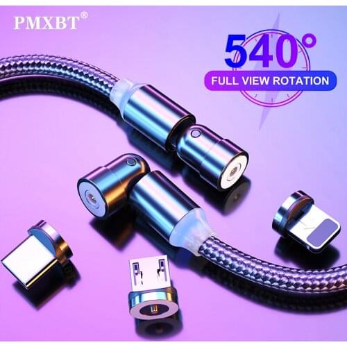 LED Magnetic USB Cable 540 Degree Rotate Micro USB Type C Charge Cord For iPhone 12 11 Samsung S10 Mobile Phone USB Cable 2M