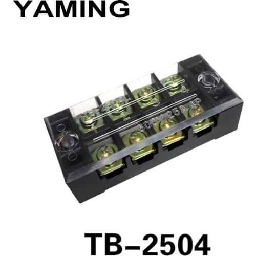 10PCS/lot TB-2504 Dual Row Connection Terminal Block Strip 4P 600V 25A Connector Plate Electric 4 Positions with cover