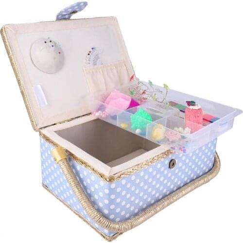 Handmade Sewing Basket Household Fabric Craft Thread Needle Storage Box Organizer Flip Type
