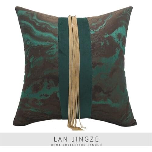 LAN JINGZE Jacquard Patchwork Cushions Gold Metal Tassel Pillowcase For Sofa Throw Pillows Decorative Cushion Cover 45cmx45cm