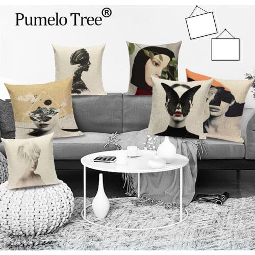 Fashionable Abstract Throw Pillows Case Vintage Retro Cushion Cover Linen Decorative Art Woman Home Decor Cushions Case Cojines