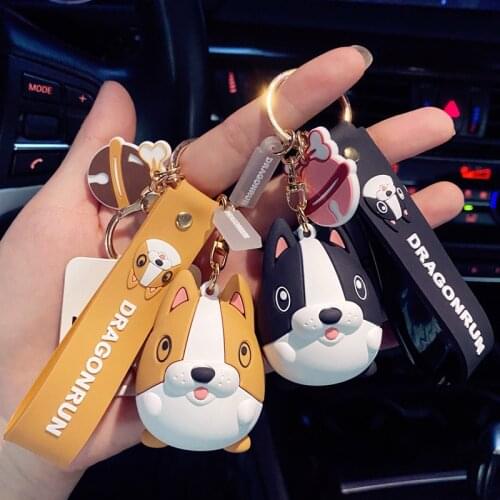 Fashion Punk Corgi Dog Keychain Funny Cute Dog Face Keychains for Women Bag Jewelry Trinket Mens Car Pendant Key Ring Gifts
