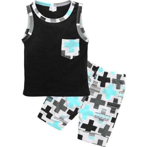 2Pcs Fashion Newborn Toddler Baby Clothes Set Boys Kids Print Pocket Cotton Vest Top +Pants Oufits 1-3Y