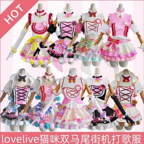 2021 New Anime Lovelive Cosplay Costume Minami Kotori Cat Double Pony Tail Card Arcade Women Costume Set
