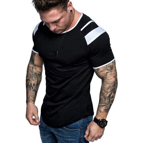 New Hot Sale Casual Fashion Shoulder Stitching MenS T-Shirt Round Neck Sports Short Sleeves Fitness Top Streetwear 2021 Summer