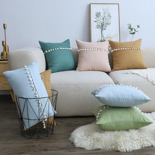 Pure Color Lace Fringed Flannel Pillowcase 45*45/30*50cm Sofa Home Office Bedroom Cushion Cover For Living Room