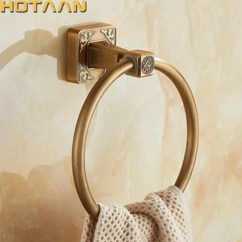 Solid Aluminium Wall-Mounted Round Antique Brass Color Towel Ring New Bathroom Towel Holder Towel Rack for Bathroom Accessories