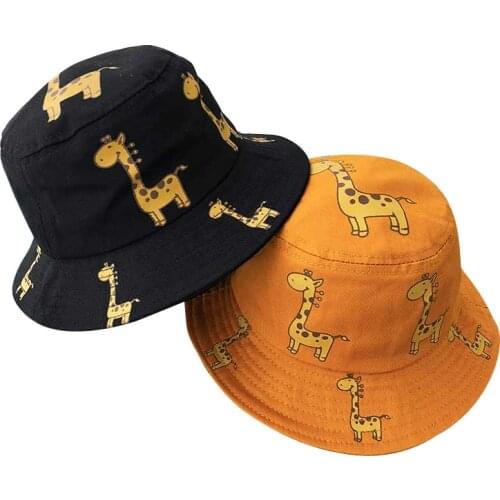 Childrens Bucket Hats Spring Autumn Cartoon Giraffe Sun Hat Girls Boys Outdoor Beach Hat Camping Fishing Cap Casual Panama Cap