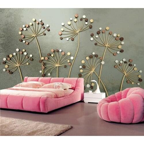 Papel de parede Retro 3d stereo golden embossed dandelion wallpaper mural,living room TV wall bedroom wall paper