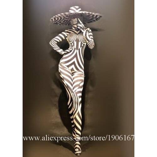 Sexy Lady Party Evening Zebra Tights Clothes Hat Stage Performance Models Costumes Masquerade Cosplay DS Halloween Clothing