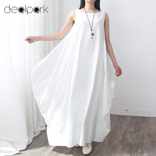 Maxi Dress Women Cotton Long Dress Sleeveless Tunic Summer Dress 2020 3XL 4XL 5XL Large Sizes Robe femme Ethnic Baggy Dress Lady