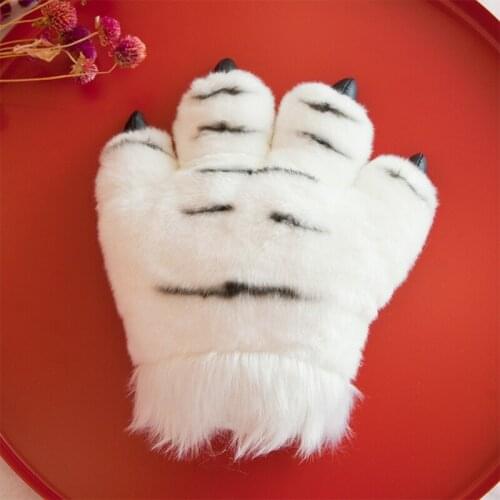 Plush Tiger Cosplay Costume Set Cute Ears Headband Animal Paw Gloves Party Props X7JB