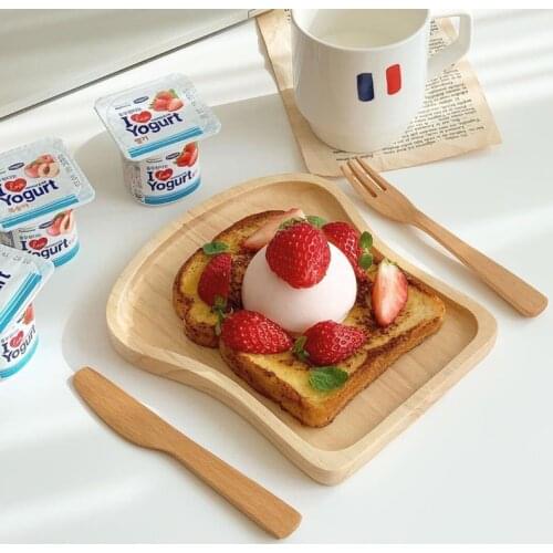 Toast Shape Food Tray Dessert Serving Plate Japan Korean Style Breakfast Wood Plates Support Organizer Platter Home Table Decor