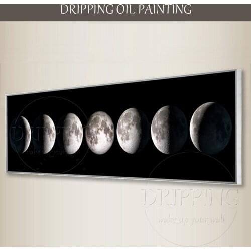 Professional Artist Hand-painted Super Length Planet Oil Painting on Canvas Hand-painted Modern Moon Oil Painting for Wall Decor