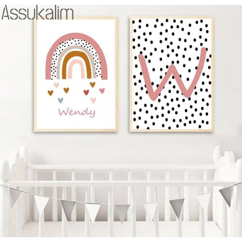 Rainbow Wall Art Posters Custom Name Canvan Painting Nordic Poster Nursery Wall Prints Pink Painting Girls Bedroom Decoration